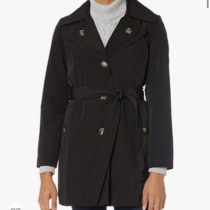 S NEW LONDON FOG WOMENS COAT JACKET WINTER FALL SMALL BLACK BELTED LONG SOFT-SHE